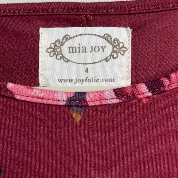 MIA JOY Asymmetric Hem Girls Dress Girls 4 4T Burgundy Joyfolie Pink Rose Print - Picture 4 of 4